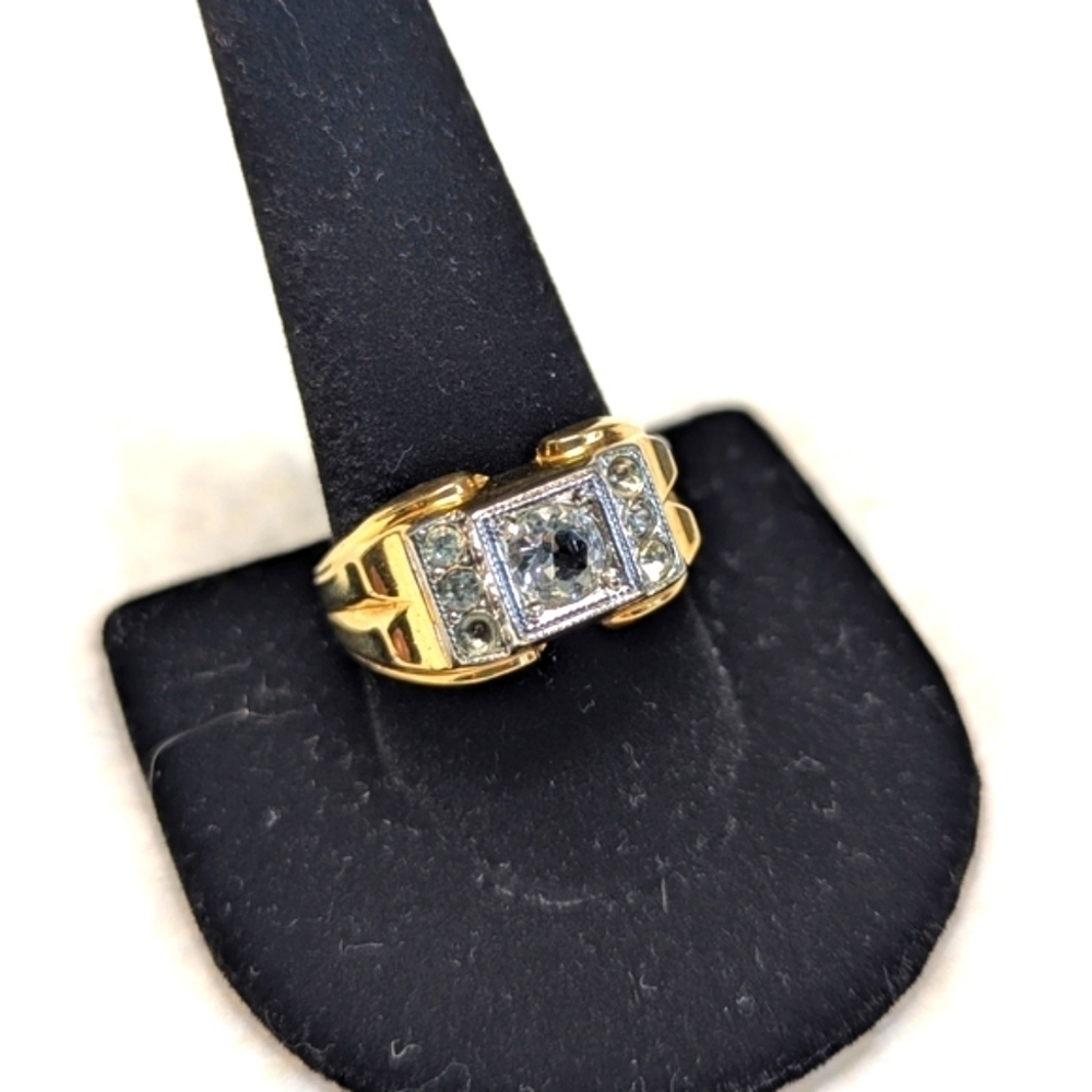 Vintage 18K Gold Plated Men's 1 Carat CZ Ring with Small Round CZ's